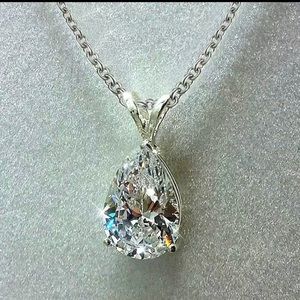 🆕  SOLD 925 Silver Teardrop Shaped Gemstone Zircon Pendant Necklace